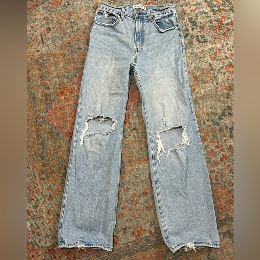 Abercrombie & Fitch Light Blue High-Rise Distressed Jeans